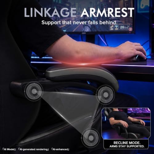 GTPLAYER Gaming Chair with Footrest, High Back Computer Chairs for Adults with Linkage Armrest Lumbar Support Heavy Duty 350lbs Ergonomic Swivel PC Game Chair for Office, Grey