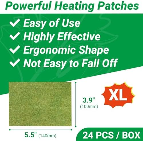 ishancare Pain Patches, 24 Count Extra Large Fast Acting Heat Patches, 8 Hour Long Lasting Deep Soothing for Joint Soreness, Back, Knee, Neck, Shoulder with Natural Warming Herbal Plaster