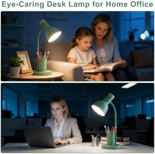 WLHONG LED Desk Lamp, Table Lamps with Pen Holder, Eye-Caring Reading Light