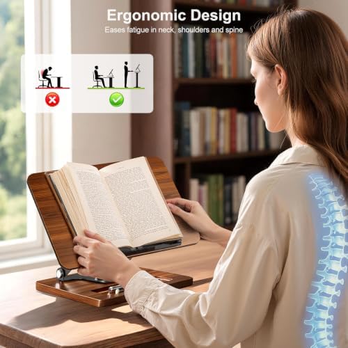 OPTIXCELL Book Stand for Reading, 360° Rotating Book Holder, Page Clips