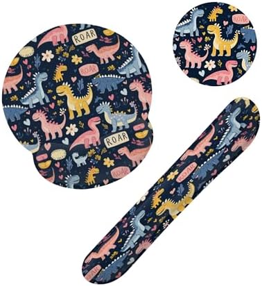 Cute Dinosaur Mouse Pad with Wrist Rest Set, 3-in-1 Wrist Support Mousepad Set, Gaming Mat Pad with Anti-Skid Base,Ergonomic Memory Foam Mouse Pad Set for Women, Office, Typing, Gaming