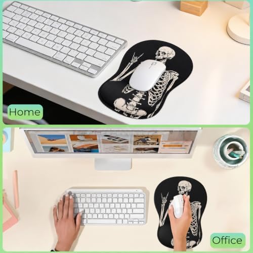 Mouse Pad with Wrist Rest Ergonomic Memory Foam Support, Non-Slip Rubber Base, Comfortable Typing Cushion for Home Office Computer Laptop, Human Skeleton