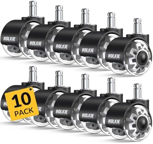 HOLKIE Office Chair Wheels Set of 10 Replacement 2 Inch Dual Casters - Universal Fit 11mm Rubber Smooth Quiet Rolling Casters - for Hardwood Floors Carpet Computer Grey
