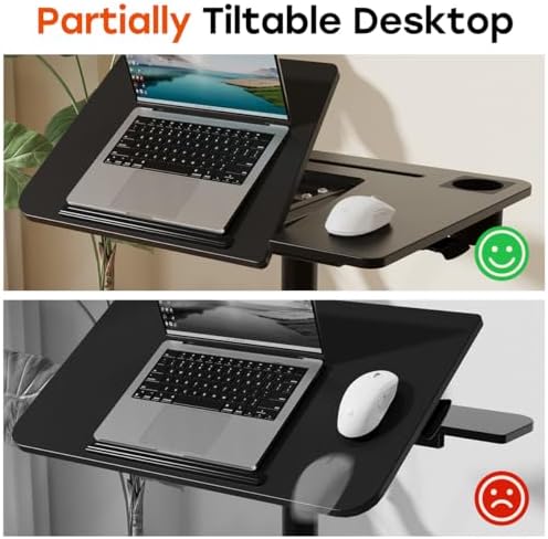 JOY worker Rolling Standing Desk, 60° Tiltable Mobile Laptop Desk, Black