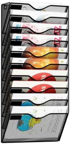 10 Pockets Hanging Wall File Organizer Mail Holder, Wall Mounted Paper Document Folder Holder, Clipboard Storage Organization Magazine Rack, Black