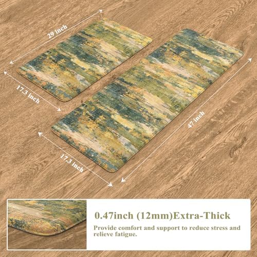 Collive Kitchen Rugs Sets of 2 Green/Yellow Kitchen Mats for Floor Washable