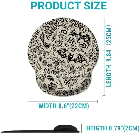 Hancynir Goth Bat Floral Ergonomic Mouse Pad with Wrist Support Desk Decor