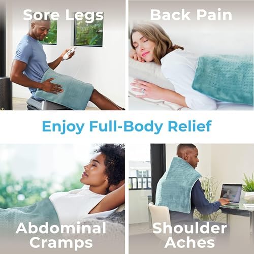 Pure Enrichment PureRelief Ultra-Wide Microplush Heating Pad - 20” x 24” XXL Size & 6 Heat Settings for Temporary Neck, Shoulder & Back Pain Relief - Moist Heat Option & Machine Washable (Sea Glass)