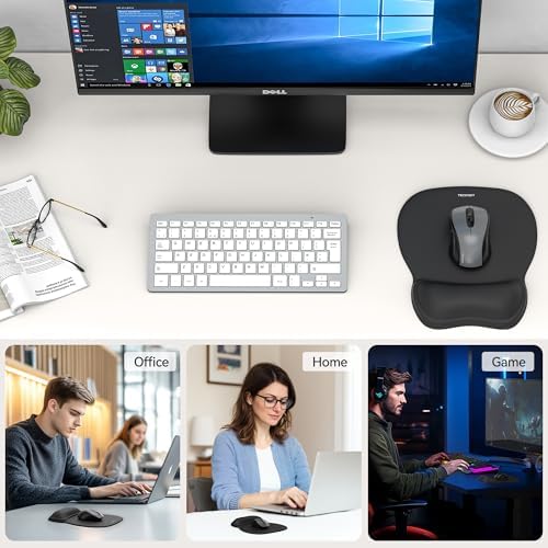 TECKNET Gel Ergonomic Mouse Pad with Wrist Rest, Non-Slip PU Base, Black