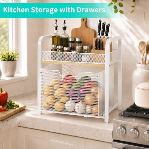 HapiRm 2 Tier Rolling Pantry Organizer Cart- Snack Storage Cart with Wheels