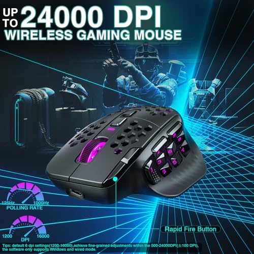 SOLAKAKA SM809 Pro MMO Gaming Mouse with 9 Side Buttons,24000 DPI RGB Mouse for Gamer,16 Programmable Macros MMO Mouse,Black