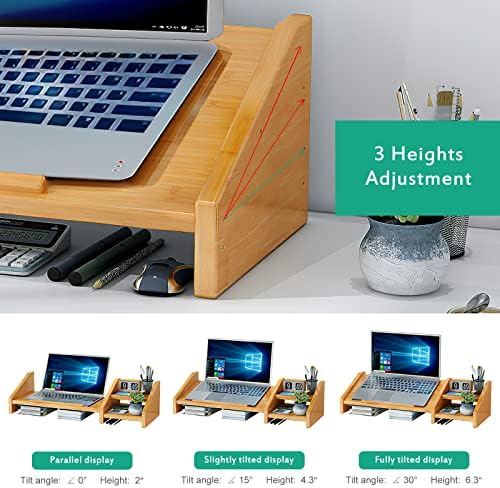 Ufine Bamboo Laptop Stand for Desk with Storage Computer Monitor Riser
