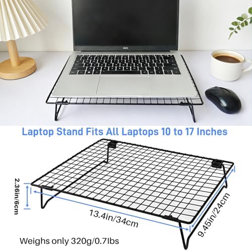Laptop Cooling Pad Stand with Cooling Mesh, Height Adjustable Metal Laptop Stand for Desk，Ergonomic Notebook Riser Fits Most 10-16 Inch Laptops