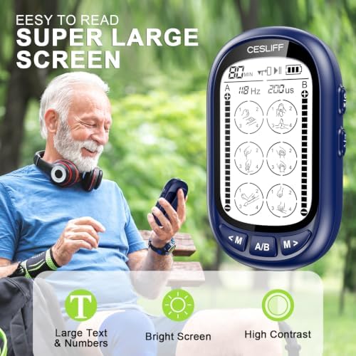 CESLIFF Dual Channel TENS EMS Unit Large Screen 24 Modes 36 Levels Intensity Muscle Stimulator, Rechargeable Electric Pulse Massager TENS Machine for Lower Back Neck Shoulder Pain Relief with 10 Pads