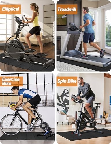 Treadmill Mat, 5'x2.5'/5.6'x2'/6.5'x3'/8'x3',6mm Thickness Exercise Equipment Mat for Carpet Hardwood Floors, Compatible with Walking Pad,Spin Bike,Elliptical Trainer,Rowing Machine