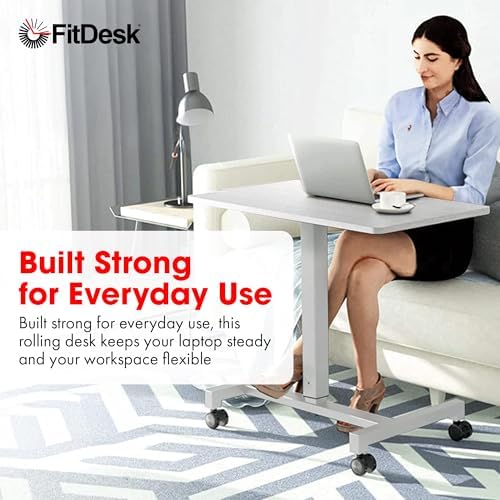 FitDesk Portable Laptop Desk, Adjustable Standing Workstation - White 27"