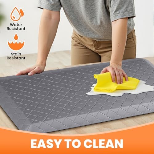 4/5 Inch Extra Thick Kitchen Mats for Floor,Non Slip Anti Fatigue Kitchen Rugs,Waterproof Stain Resistant Sink Mat,Cushioned Standing and Comfort Mats for Office (17"x28" Grey)