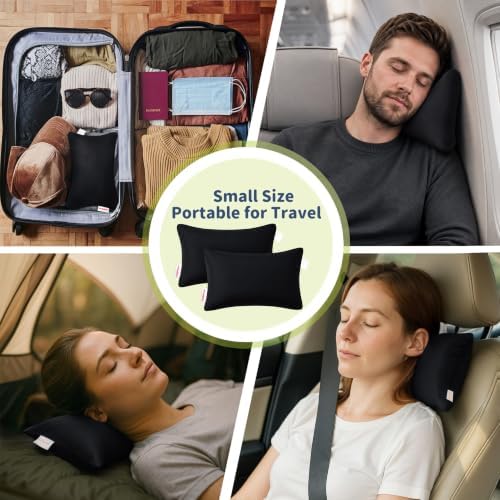 Pro Goleem 2-Pack Small Pillow, 7"x11" Mini Pillow for Travel, Camping, Sleeping, Nap & Neck, Lumbar, Knee Support, for Office, Bed, Car, Air, Tiny Cushion for Kids, Pets, Adults (Black)
