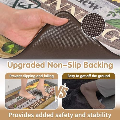 Likiyol Sunflower Kitchen Mats for Floor [3 PCS] Farmhouse Kitchen Rugs, Floral Anti Fatigue Mats for Kitchen Floor Non Slip Washable Comfort Mat, 18'' x 30'' + 18'' x 48'' + 18'' x 60''