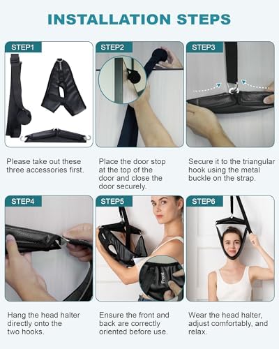 Neck Stretcher Cervical Traction Device for Home Use - Over The Door Cervical Neck Traction Device for Decompression Home Physical Therapy, Portable Neck Traction Device for Neck Pain (Black)