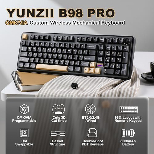 YUNZII B98 PRO 96% Wireless Mechanical Keyboard (Black, Milk Switch)