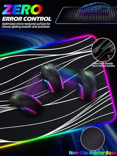 XXL Mouse Pad with Phone Holder - Black, RGB Desk Mat with 15W Fast Charging, LED Gaming Mousepad with 11 Light Colors, Waterproof Non-Slip Pad for Office & Home (Wave)