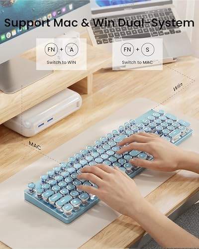 Wireless Typewriter Style Mechanical Keyboard with White Backlit, Blue