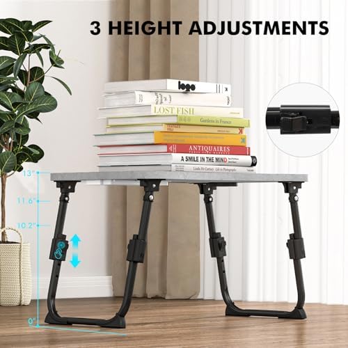 Lap Desk for Bed Adjustable Height, Foldable Bed Table with Storage Drawer, Tablet Slot & Cup Holder, Portable Laptop Stand for Bed & Sofa, Bed Desk for Adults & Kids, Light Stone Color