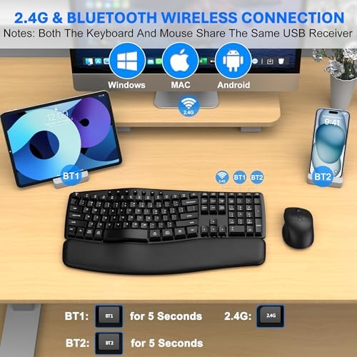 Wireless Keyboard and Mouse Combo, Bluetooth/2.4G Dual-Mode(Black Graphite)