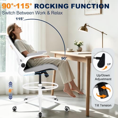 Misolant Drafting Chair for Standing Desk, Tall Office Chair with Adjustable Height, 120°Recline，Footrest Ring，Lumbar Support，High Office Chair for Home