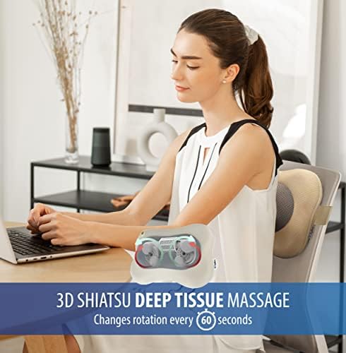 Zyllion ZMA-13 Back and Neck Massager with Heat for Pain Relief, Cream