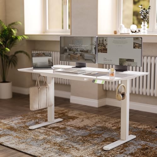 Claiks Glass Standing Desk with Drawers 48x24 Inch Super White