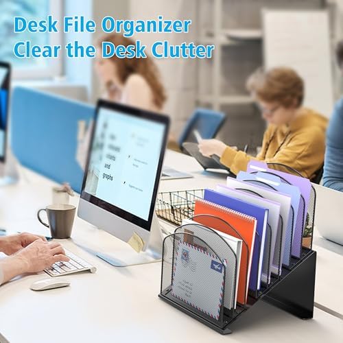 Delifox Inclined Desk File Organizer, 8-Section, Black