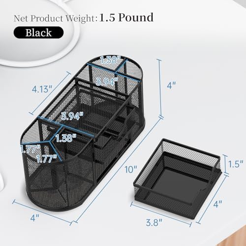 SUPEASY Mesh Desk Organizer, Pen Holder for Desk with 2 Drawers, Black