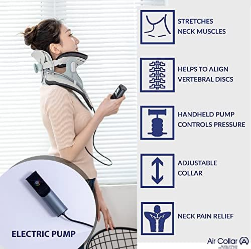 Neck Traction Device by Air Collar - Neck Stretcher - Cervical Traction Device - Neck & Shoulder Pain Relief - Stretcher Collar for Improved Spine Alignment (2nd Generation - Electric) - See Size Chart*