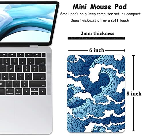 Dapesuom Small Mouse Pad, 6 x 8 Inch Thick Rubber Premium-Textured Non-Slip Portable & Washable Mini Mouse Mat for Women Men Wireless Laptops Keyboard Tray Gaming Work Computer Office Travel, Waves