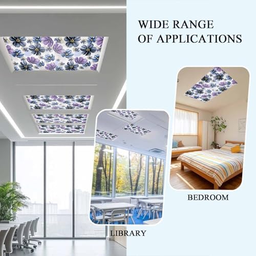 Ombre Purple Flower Magnetic Fluorescent Light Covers for Ceiling Lights 2 x 4 Feet,Watercolor Blue Green Country Floral Office Classroom Kitchen Drop Ceiling Light Covers Filters Shade Panel 1 Pack