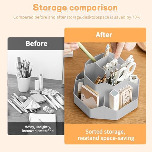 Cayxenful Pencil Pen Holder for Desk,9 Slots 360 Degree Rotating Desk Organizers,Desktop Storage Stationery Supplies Organizer, Cute Pencil Cup Pot For Office, School, Home(Grey)