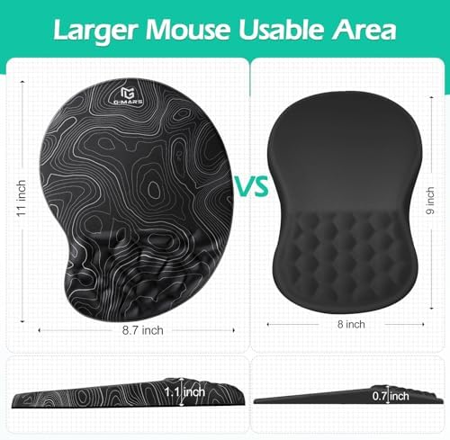 Gimars Upgrade Ergonomic Mouse Pad Wrist Rest with Memory Foam Massage Bump, Enlarge [ 30% Larger Moving Space] Mouse Pad Wrist Support with Nonslip PU Base for Laptop, Computer, Gaming & Office