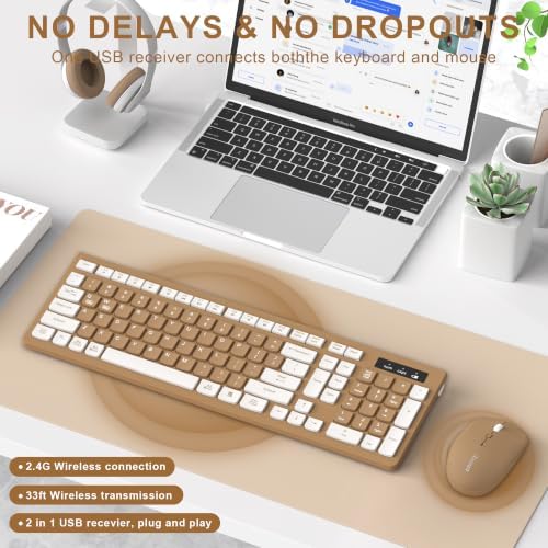 Wireless Keyboard and Mouse Combo Silent for Office and Home(Mocha Color-A)