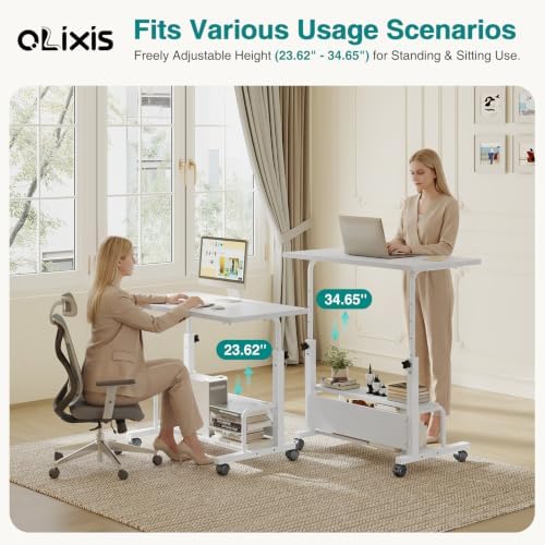 OLIXIS Rolling Desk, Storage Shelves, Laptop Table, Home Office