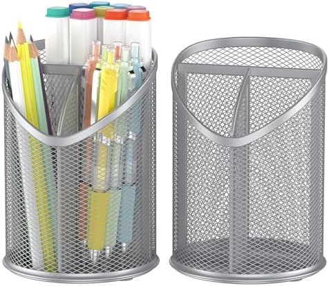 Delifox 2 Pack Pen Holder Mesh Round Pencil (Silver)