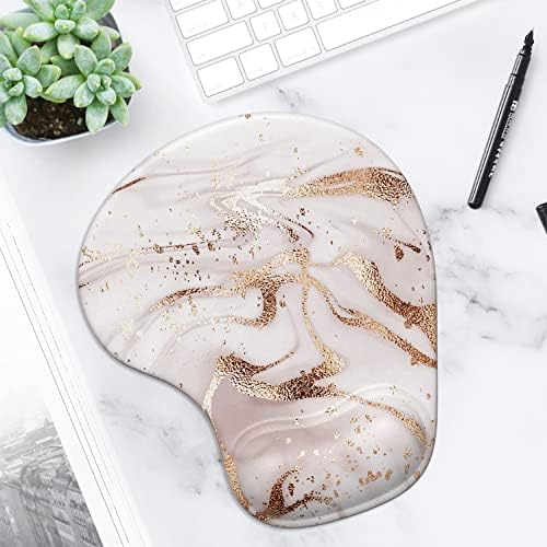 ITNRSIIET Ergonomic Mouse Pad with Gel Wrist Support Wrist Rest Smooth Surface Non-Slip PU Base Comfortable Office Supplies Pain Relief, 9.5 x 8 inches, Rose Gold Marbling
