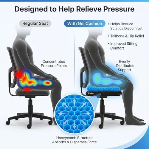 Extra Thick Large Pure Gel Seat Cushion for Long Sitting, Breathable Comfort Cushion for Back, Sciatica, Tailbone & Hip Pain Relief, Washable Portable Cushion for Office Chair, Car, Wheelchair