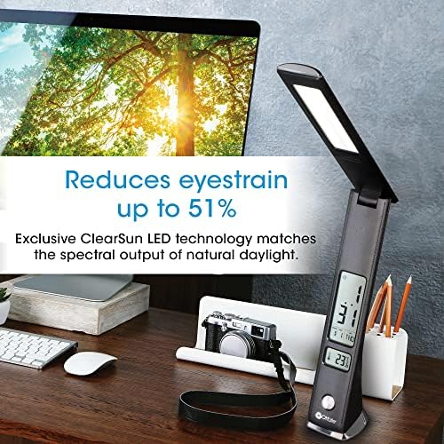 OttLite Prevention LED Lamp with Digital Display and USB Charging, Black