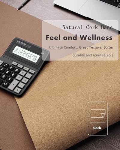 YSAGi Double-Sided Desk Pad, 35.4"x17"Leather Desk Mat, Eco Cork Desk Pad Protector,Large Mouse Pad,Waterproof Desk Blotter for Office/Home(Coffee)