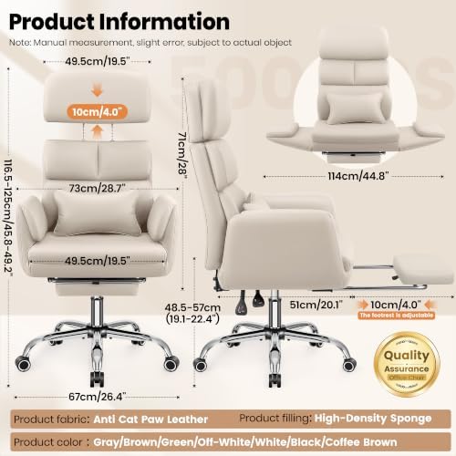 Big and Tall Leather Office Chair, Cross Legged Flip Arms, Beige