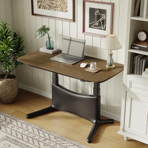 COLAMY Electric Adjustable Standing Desk – 48 x 28 Inch Sit Stand Desk with Drawer & Cable Management, Dual Motor Lift System, Ergonomic Footrest, Home Office Table (MFC Desktop, Walnut + Black)