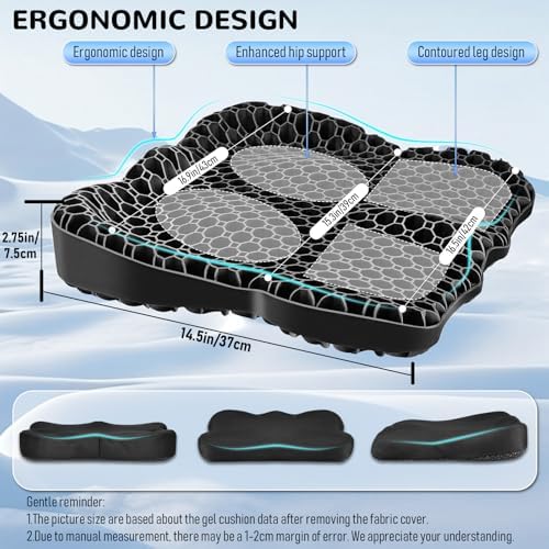NEW-Vi Gel Seat Cushion, Thickened Big Breathable Honeycomb Design Absorbs Pressure Points Gel Cushion with Anti-Slip Cover Seat Cushion for Office Chair Home Car Seat Cushion