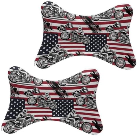 2 Pcs Comfortable Car Neck Pillow Dirt Bike Motocross American Flag Memory Foam Headrest Cushion for Car Airplane Office Sleeping